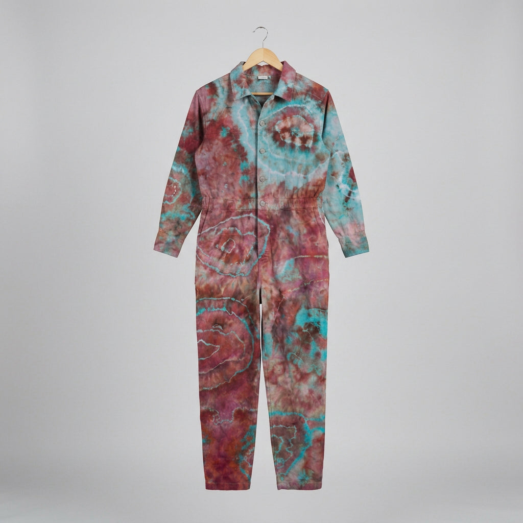 Custom Ice Dyed jumpsuit in Rusted Blue